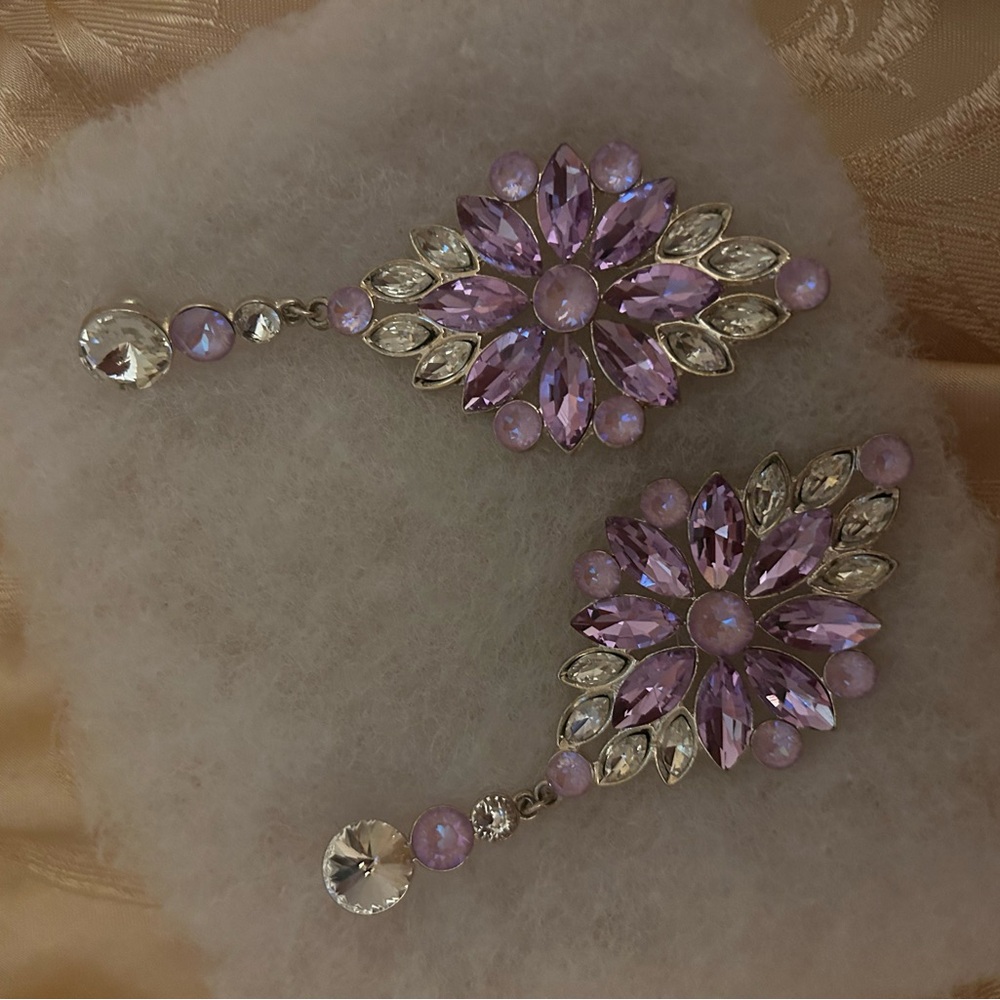 Elegant Purple and Silver Floral Earrings